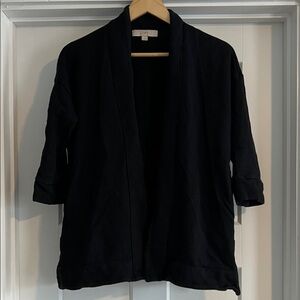 LOFT Black Knit Open Front Cardigan with Label Detail - 248